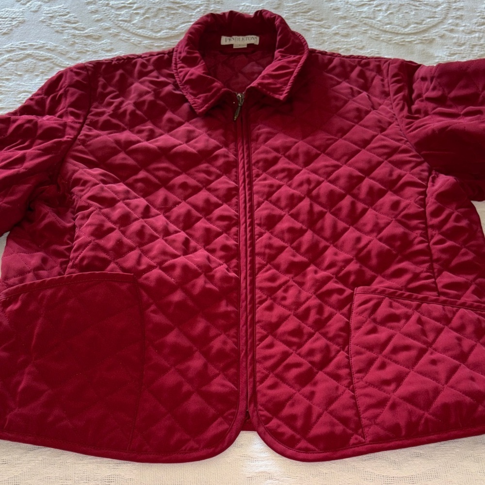 Pendelton Petite Red Quilted Jacket L Gently Loved Burnt Red Color - Picture 3 of 12